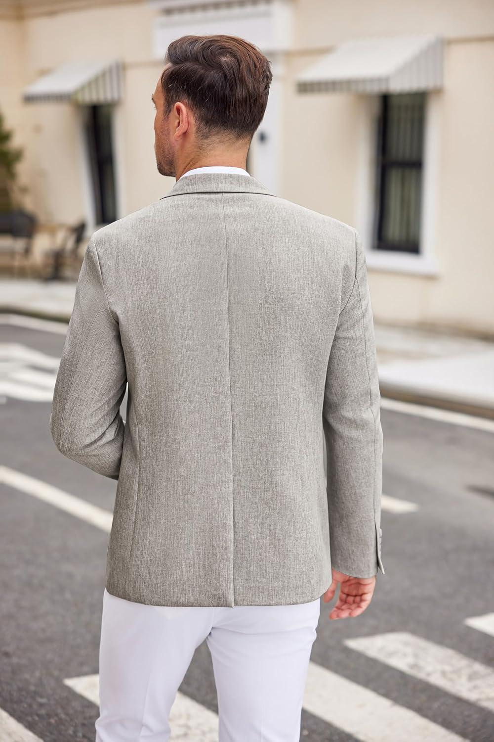 imageCOOFANDY Mens Casual Blazer Two Button Sport Coats Lightweight Printed Lining Suit JacketLight Grey