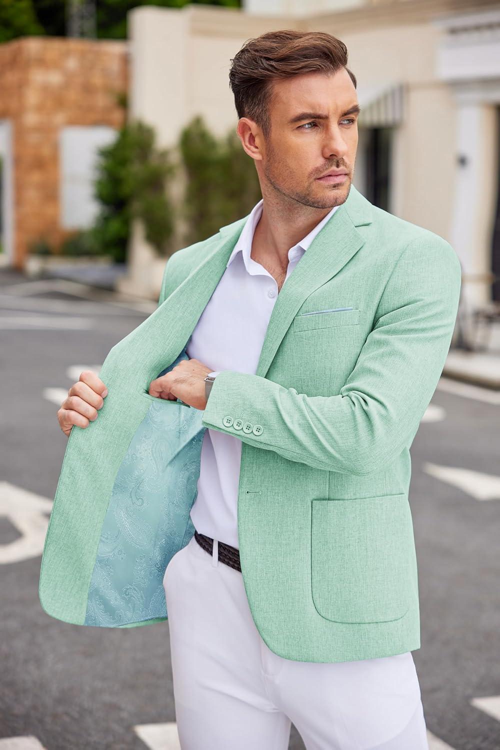 imageCOOFANDY Mens Casual Blazer Two Button Sport Coats Lightweight Printed Lining Suit JacketMint Green
