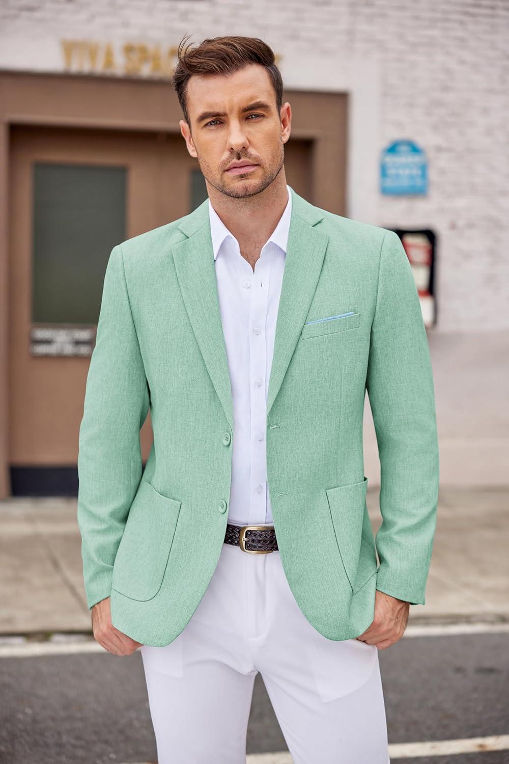 imageCOOFANDY Mens Casual Blazer Two Button Sport Coats Lightweight Printed Lining Suit JacketMint Green