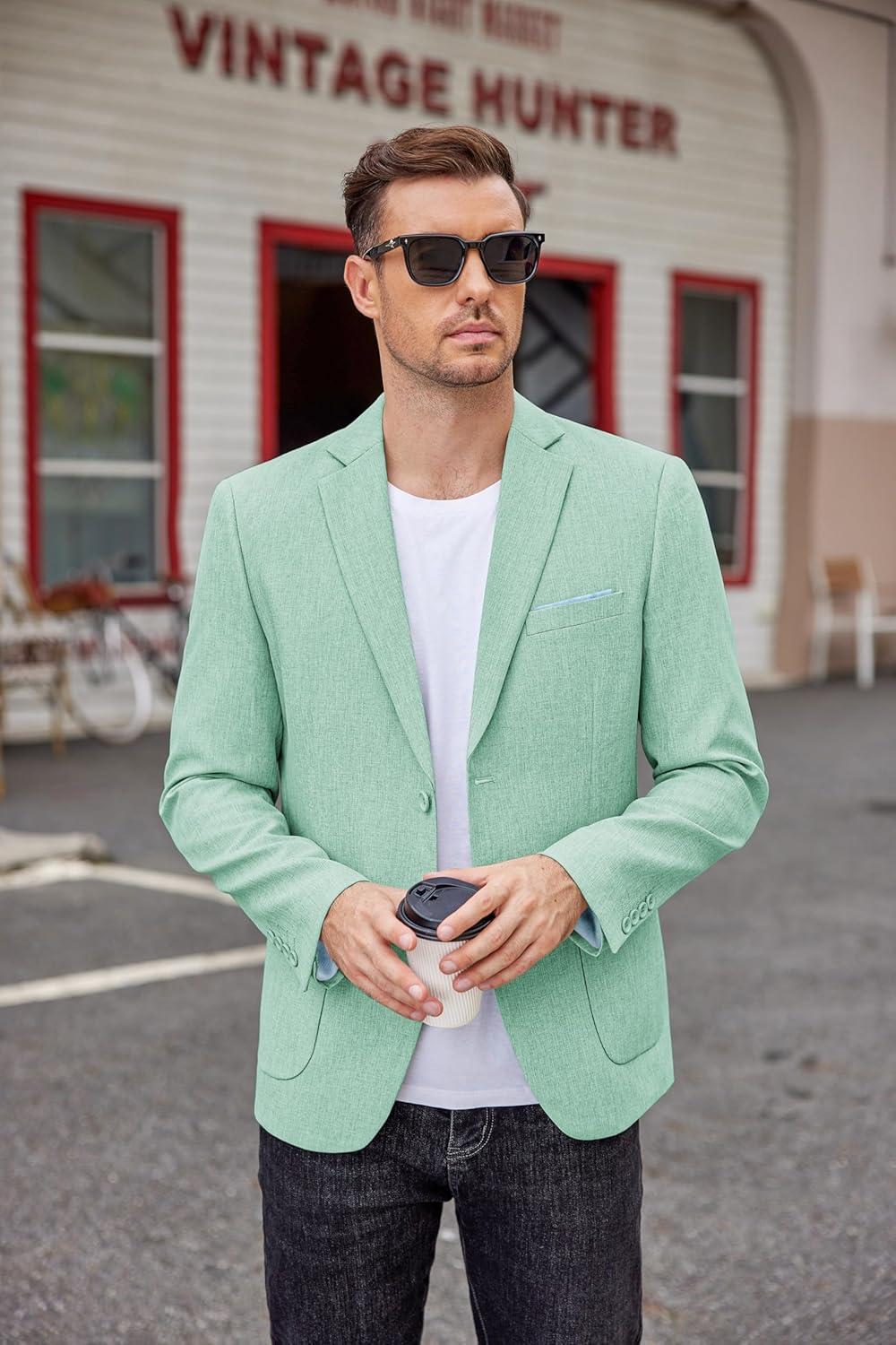 imageCOOFANDY Mens Casual Blazer Two Button Sport Coats Lightweight Printed Lining Suit JacketMint Green
