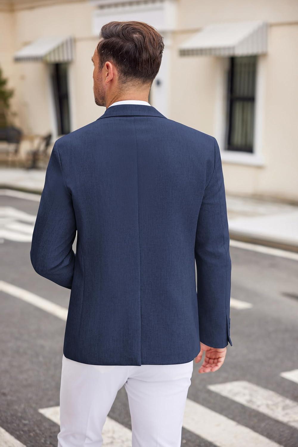 imageCOOFANDY Mens Casual Blazer Two Button Sport Coats Lightweight Printed Lining Suit JacketNavy Blue