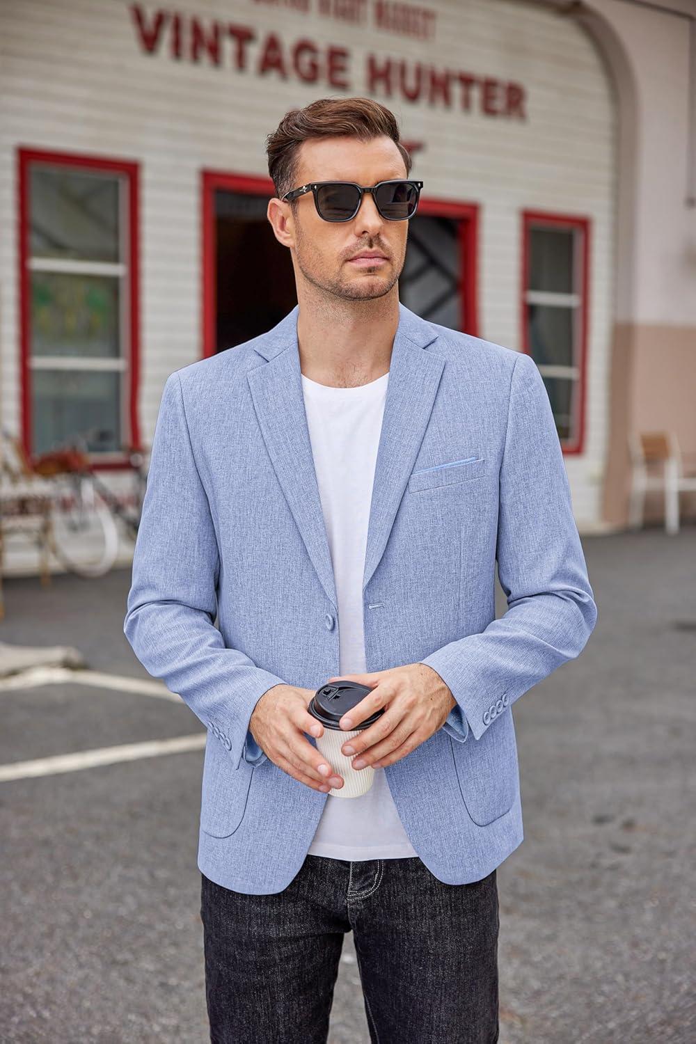 imageCOOFANDY Mens Casual Blazer Two Button Sport Coats Lightweight Printed Lining Suit JacketSky Blue