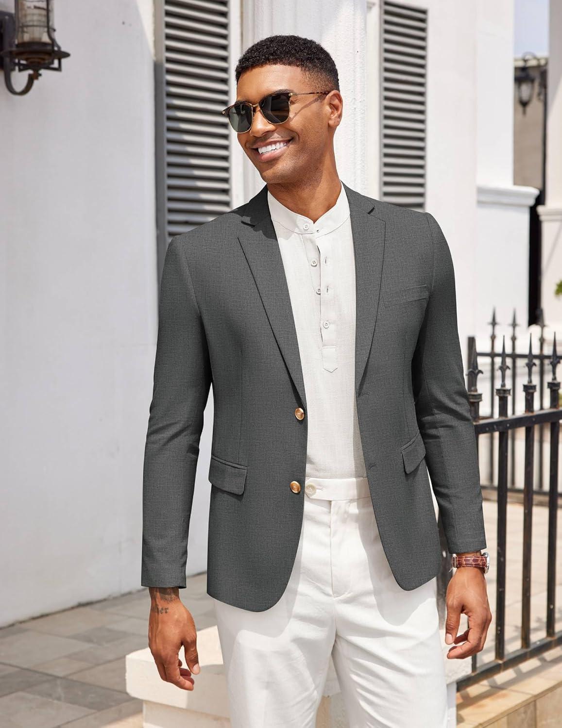 imageCOOFANDY Mens Casual Cotton Linen Blazer Lightweight Linen Sport Coat Two Button Suit JacketDark Grey