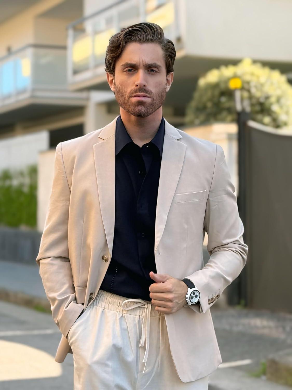 imageCOOFANDY Mens Casual Cotton Linen Blazer Lightweight Linen Sport Coat Two Button Suit JacketKhaki