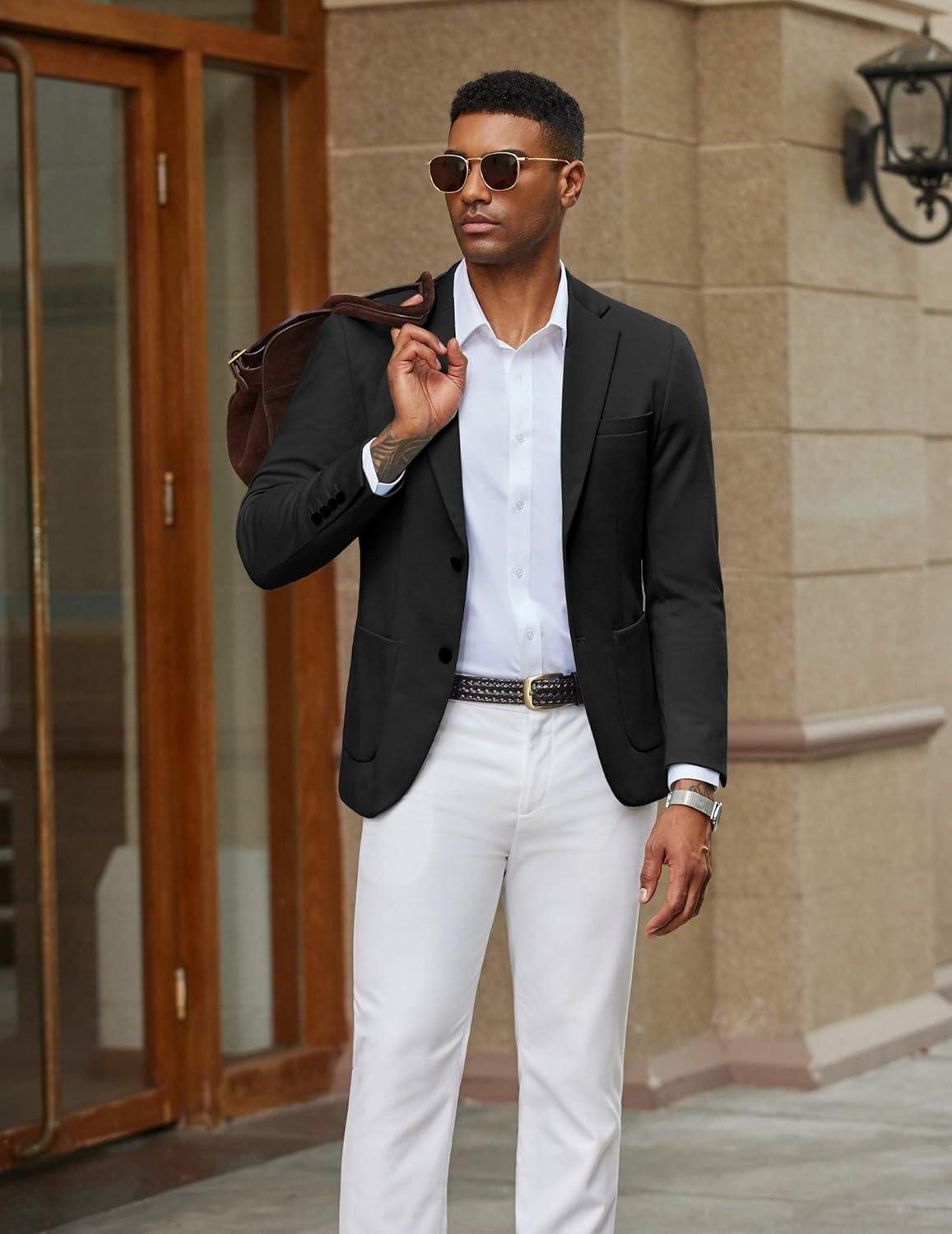 imageCOOFANDY Mens Casual Knit Blazer Slim Fit Lightweight Sport Coat Stretch Two Button Suit JacketBlack