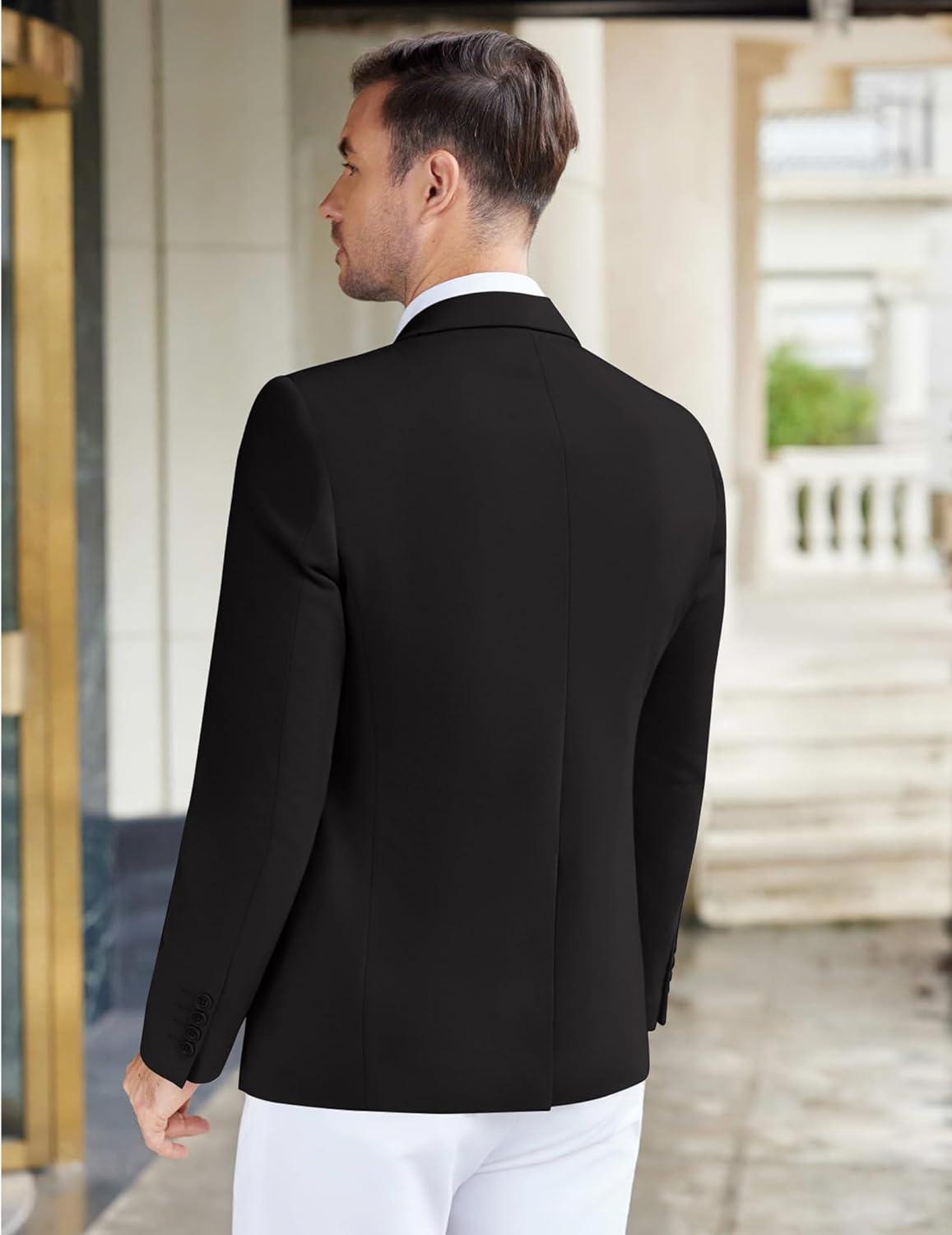 imageCOOFANDY Mens Casual Knit Blazer Stretch Slim Fit Sport Coat Two Button Lightweight Suit JacketsBlack