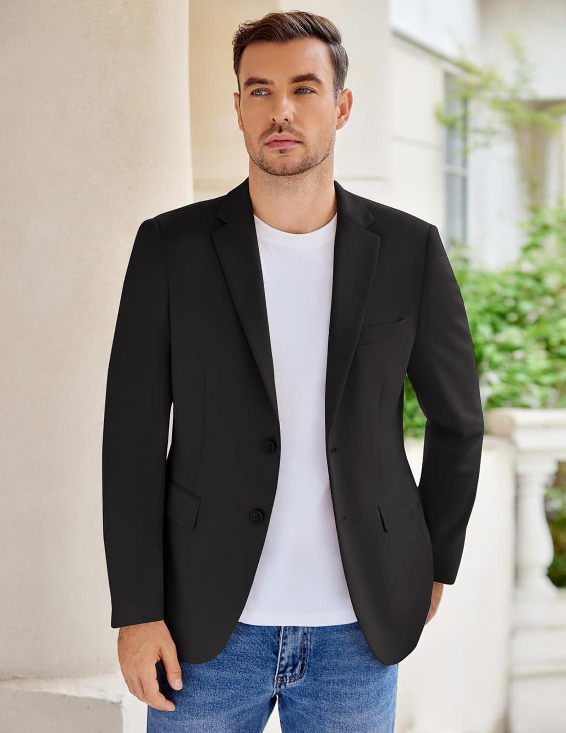 imageCOOFANDY Mens Casual Knit Blazer Stretch Slim Fit Sport Coat Two Button Lightweight Suit JacketsBlack