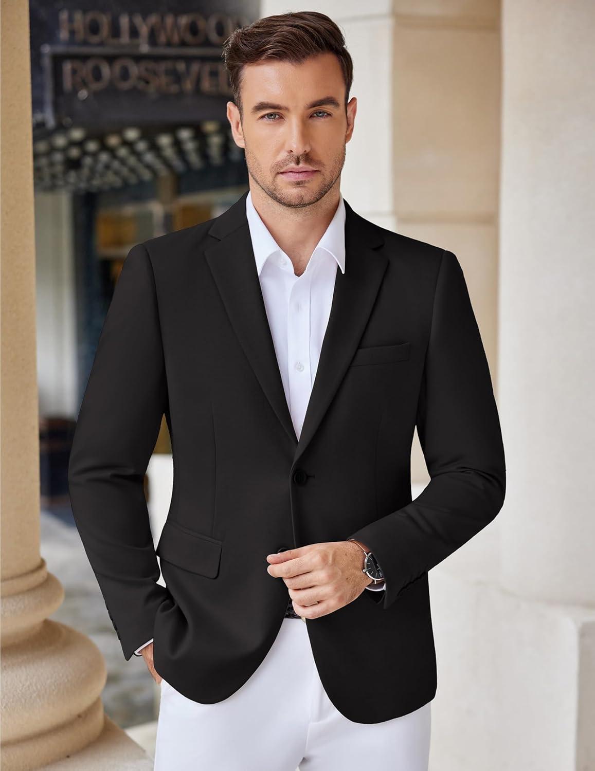 imageCOOFANDY Mens Casual Knit Blazer Stretch Slim Fit Sport Coat Two Button Lightweight Suit JacketsBlack