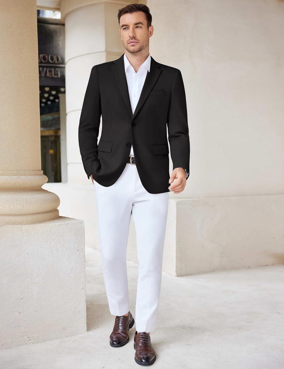 imageCOOFANDY Mens Casual Knit Blazer Stretch Slim Fit Sport Coat Two Button Lightweight Suit JacketsBlack