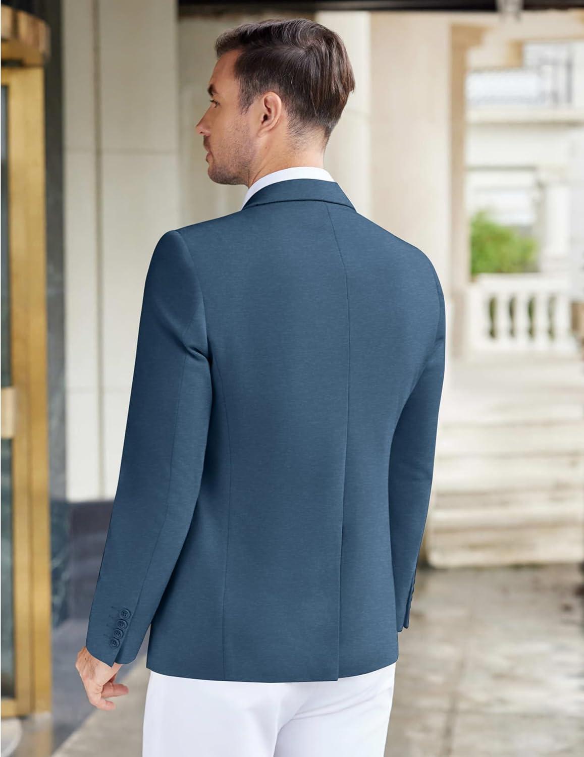 imageCOOFANDY Mens Casual Knit Blazer Stretch Slim Fit Sport Coat Two Button Lightweight Suit JacketsBlue