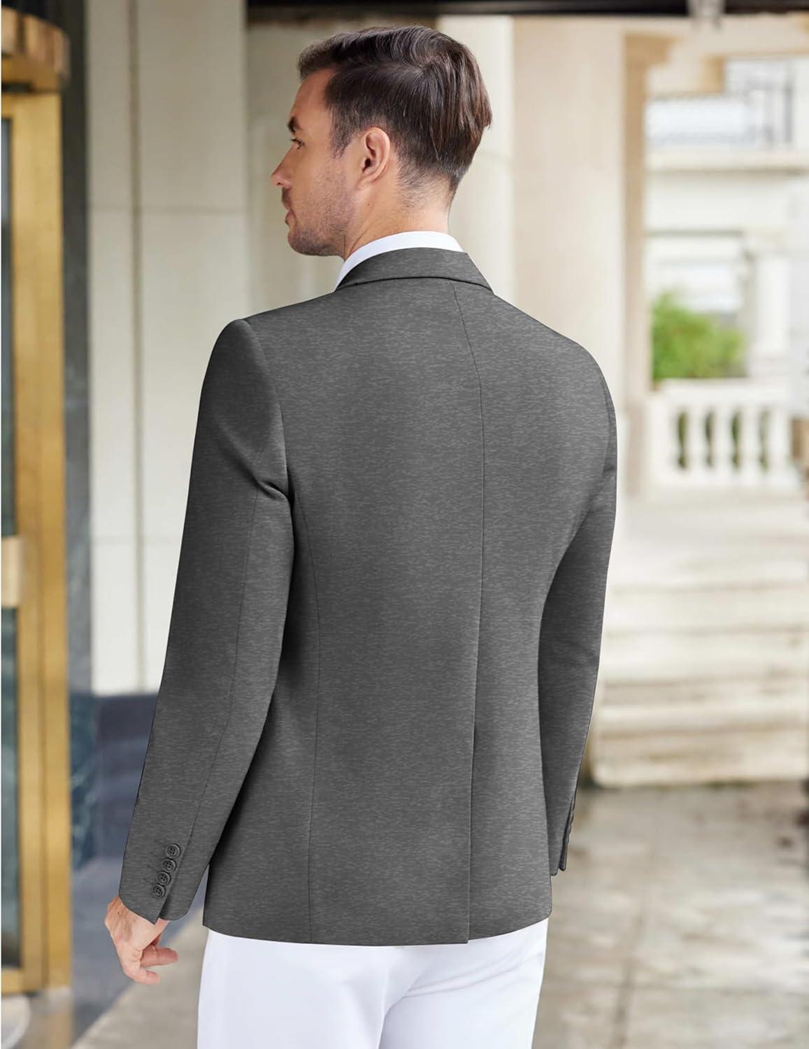 imageCOOFANDY Mens Casual Knit Blazer Stretch Slim Fit Sport Coat Two Button Lightweight Suit JacketsDark Grey