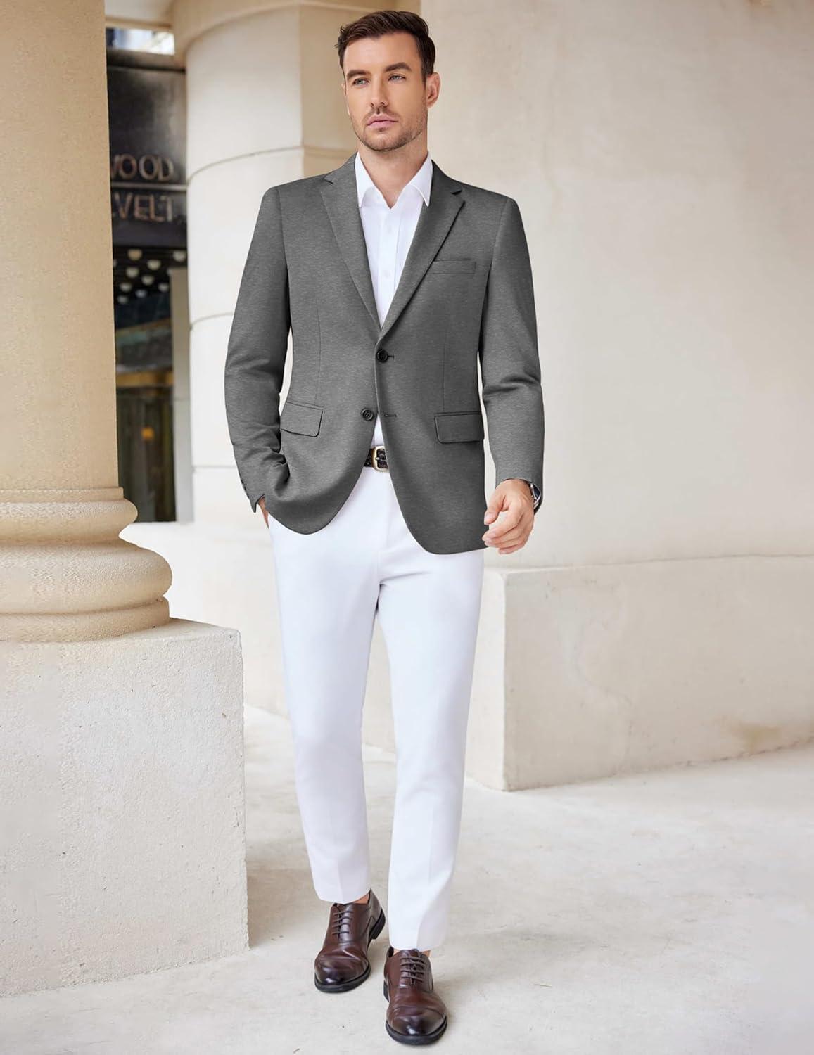 imageCOOFANDY Mens Casual Knit Blazer Stretch Slim Fit Sport Coat Two Button Lightweight Suit JacketsDark Grey