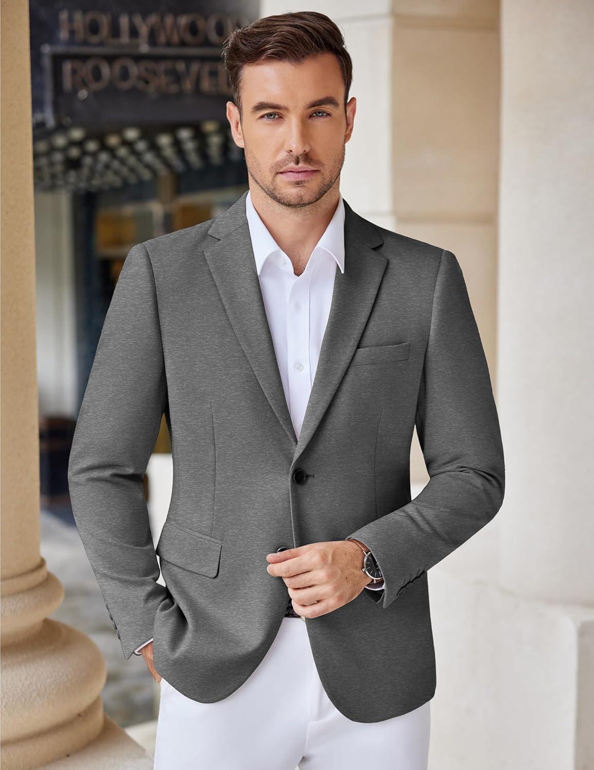 imageCOOFANDY Mens Casual Knit Blazer Stretch Slim Fit Sport Coat Two Button Lightweight Suit JacketsDark Grey