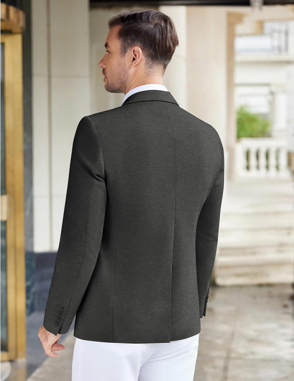 imageCOOFANDY Mens Casual Knit Blazer Stretch Slim Fit Sport Coat Two Button Lightweight Suit JacketsDark Heather Grey
