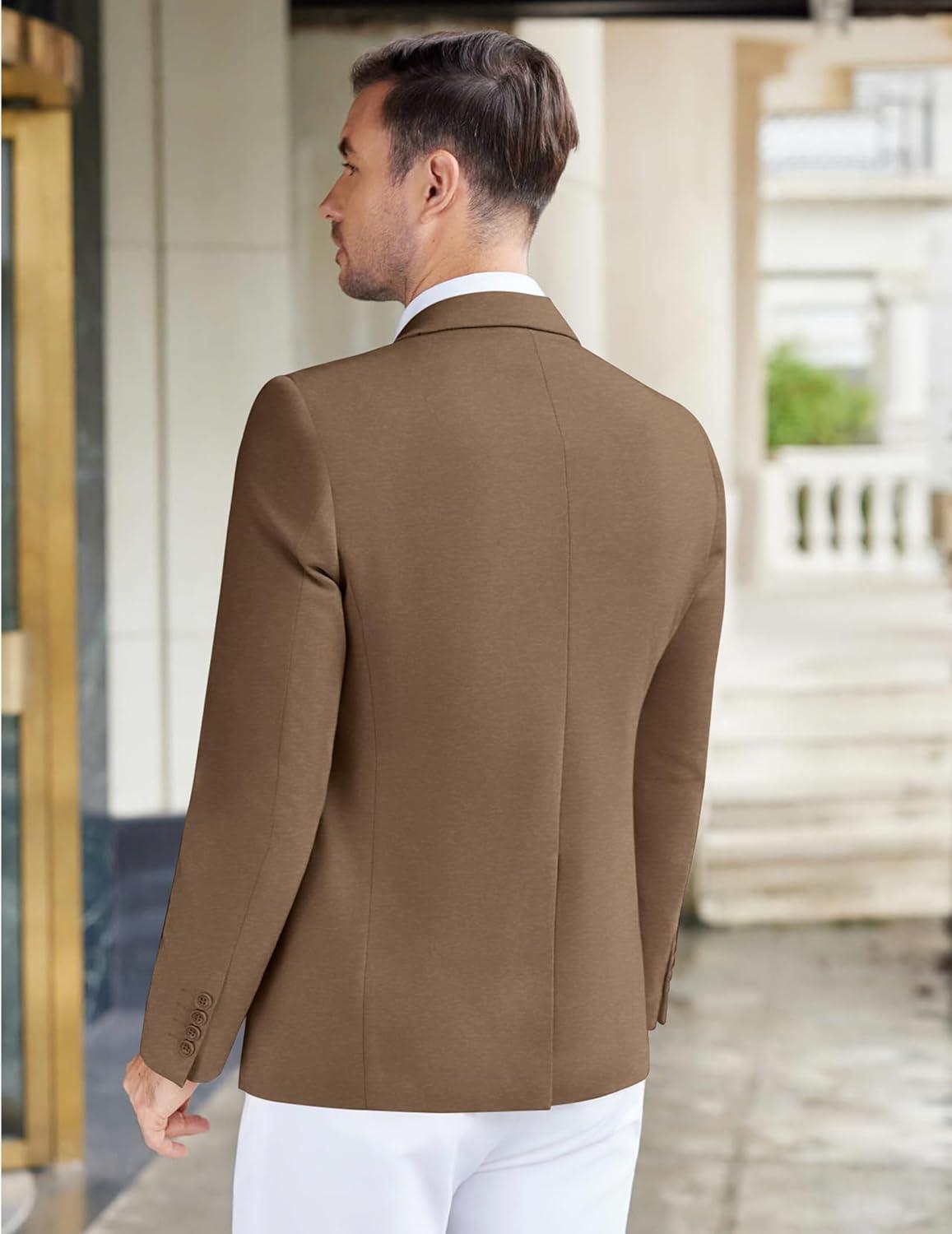 imageCOOFANDY Mens Casual Knit Blazer Stretch Slim Fit Sport Coat Two Button Lightweight Suit JacketsLight Brown