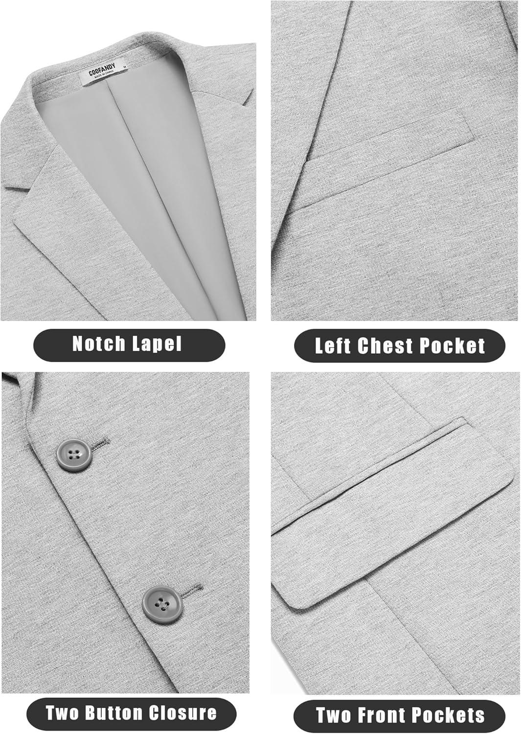 imageCOOFANDY Mens Casual Knit Blazer Stretch Slim Fit Sport Coat Two Button Lightweight Suit JacketsLight Heather Grey