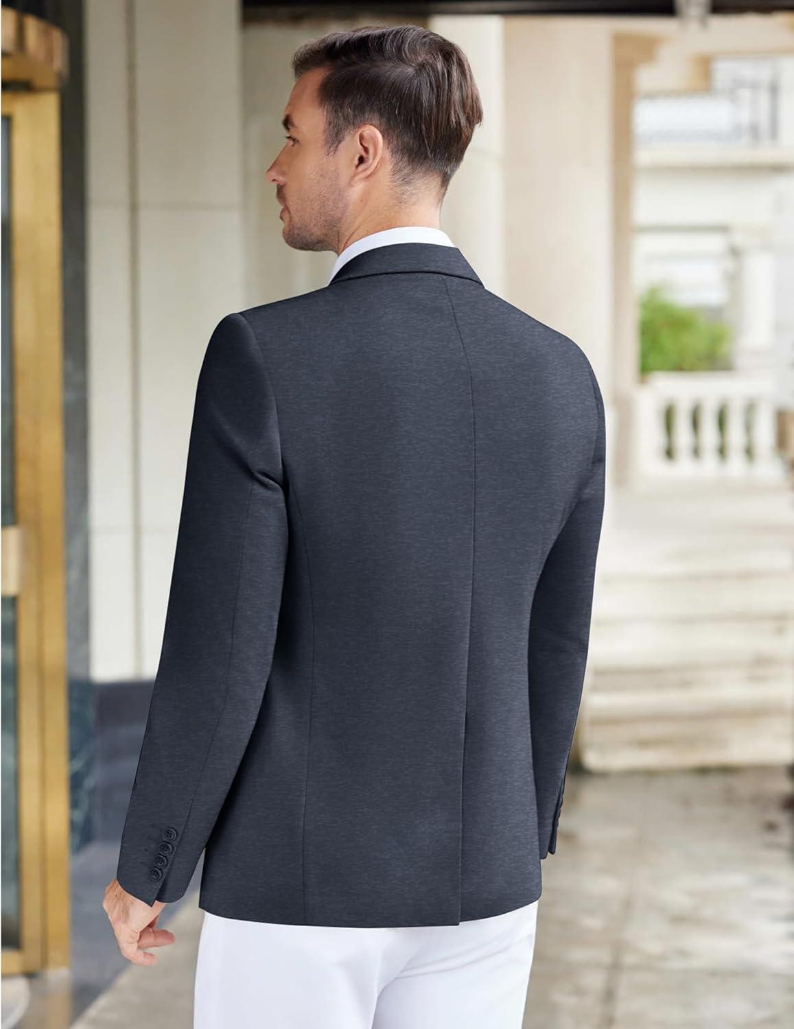 imageCOOFANDY Mens Casual Knit Blazer Stretch Slim Fit Sport Coat Two Button Lightweight Suit JacketsNavy Blue