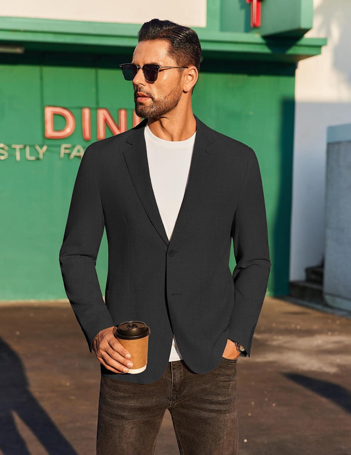 imageCOOFANDY Mens Casual Linen Blazer Jacket Lightweight Sport Coats Two Button Suit JacketsBlack