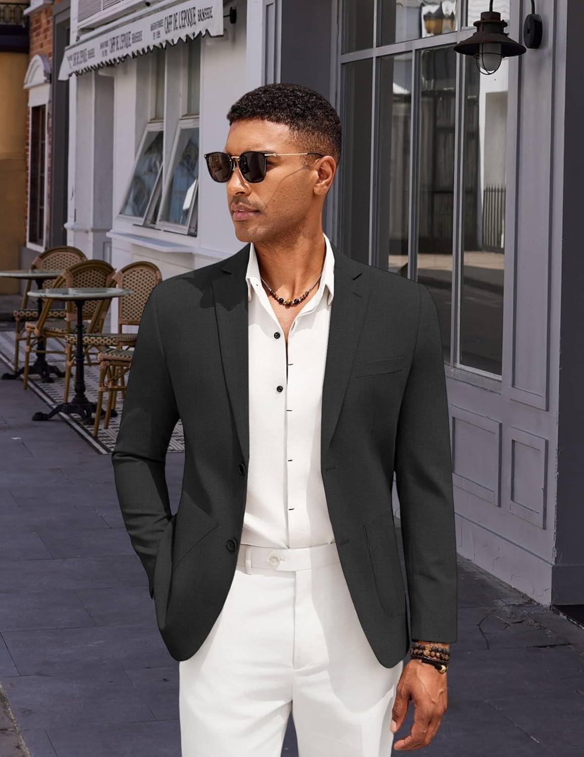imageCOOFANDY Mens Casual Linen Blazer Jacket Lightweight Sport Coats Two Button Suit JacketsBlack
