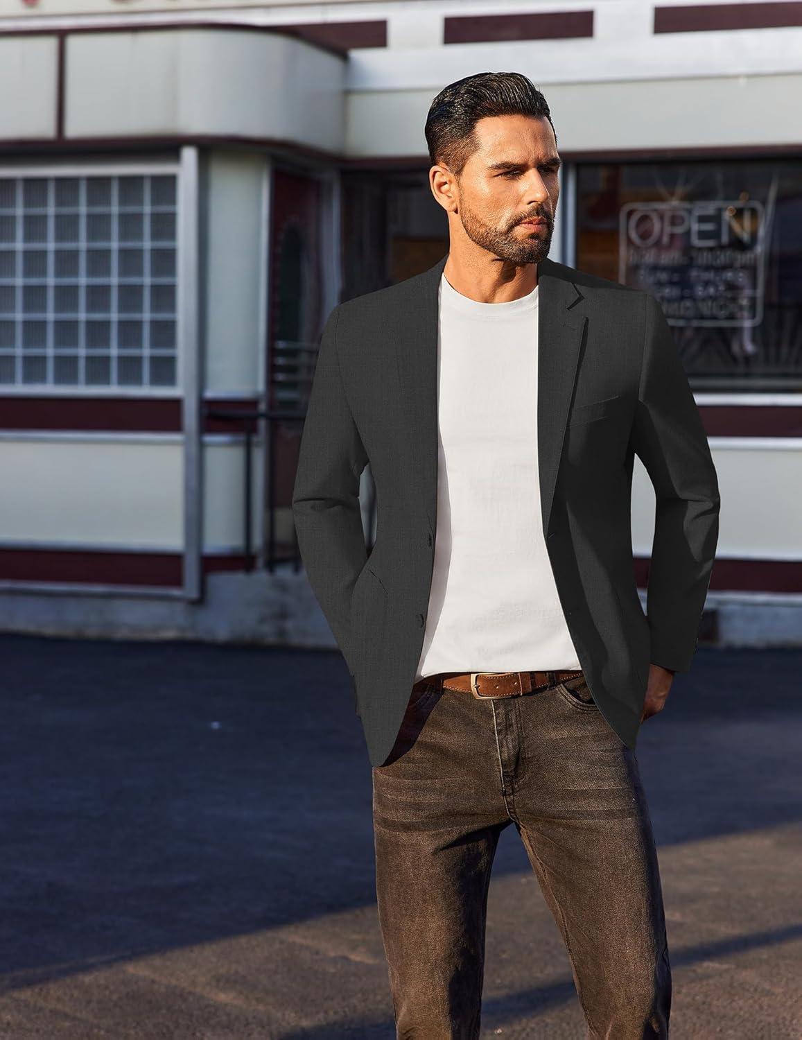 imageCOOFANDY Mens Casual Linen Blazer Jacket Lightweight Sport Coats Two Button Suit JacketsBlack