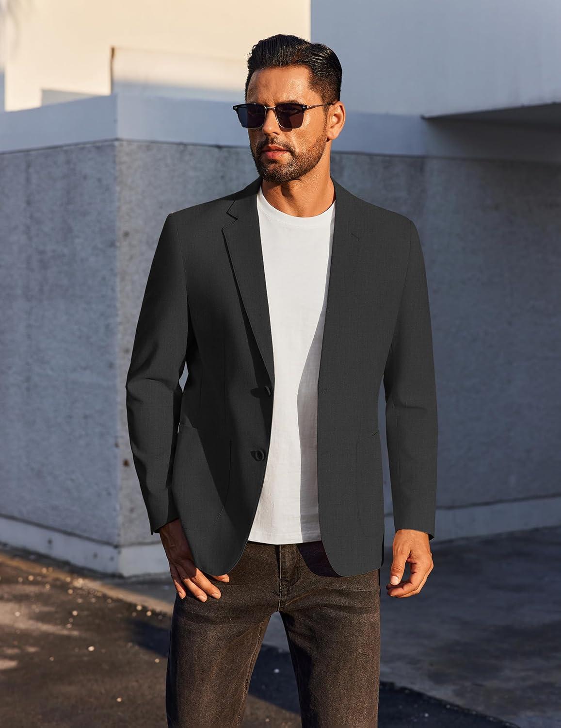imageCOOFANDY Mens Casual Linen Blazer Jacket Lightweight Sport Coats Two Button Suit JacketsBlack