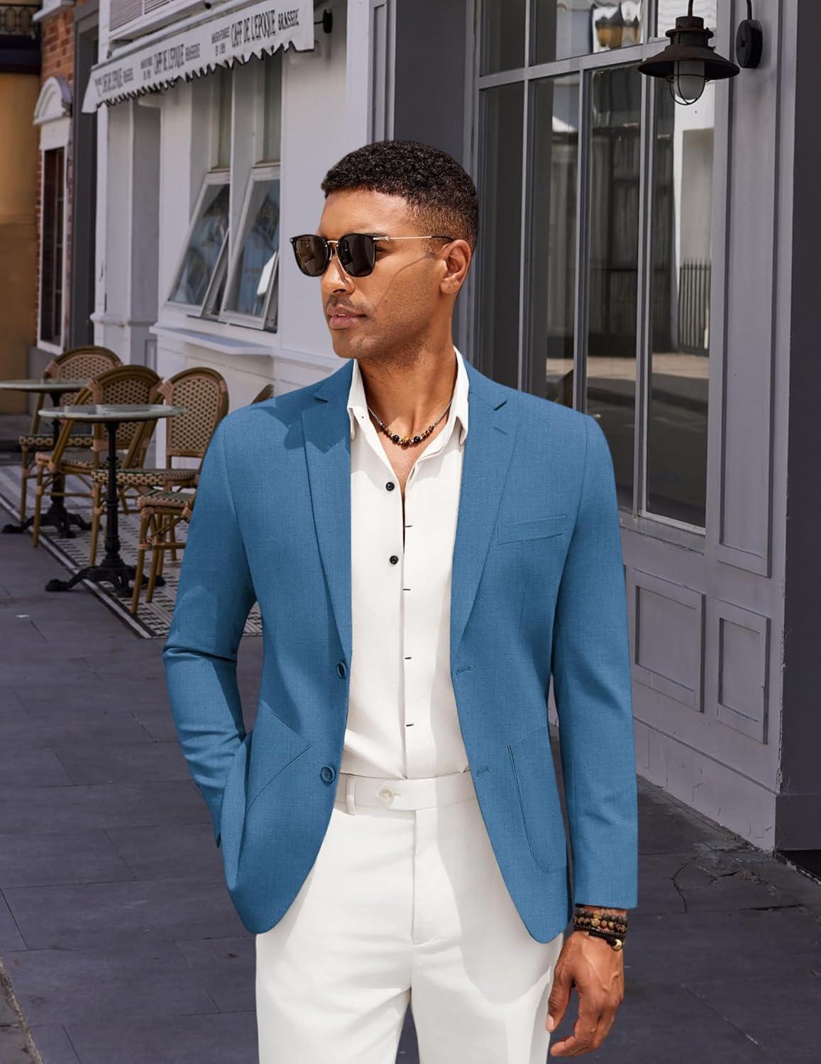 imageCOOFANDY Mens Casual Linen Blazer Jacket Lightweight Sport Coats Two Button Suit JacketsBlue