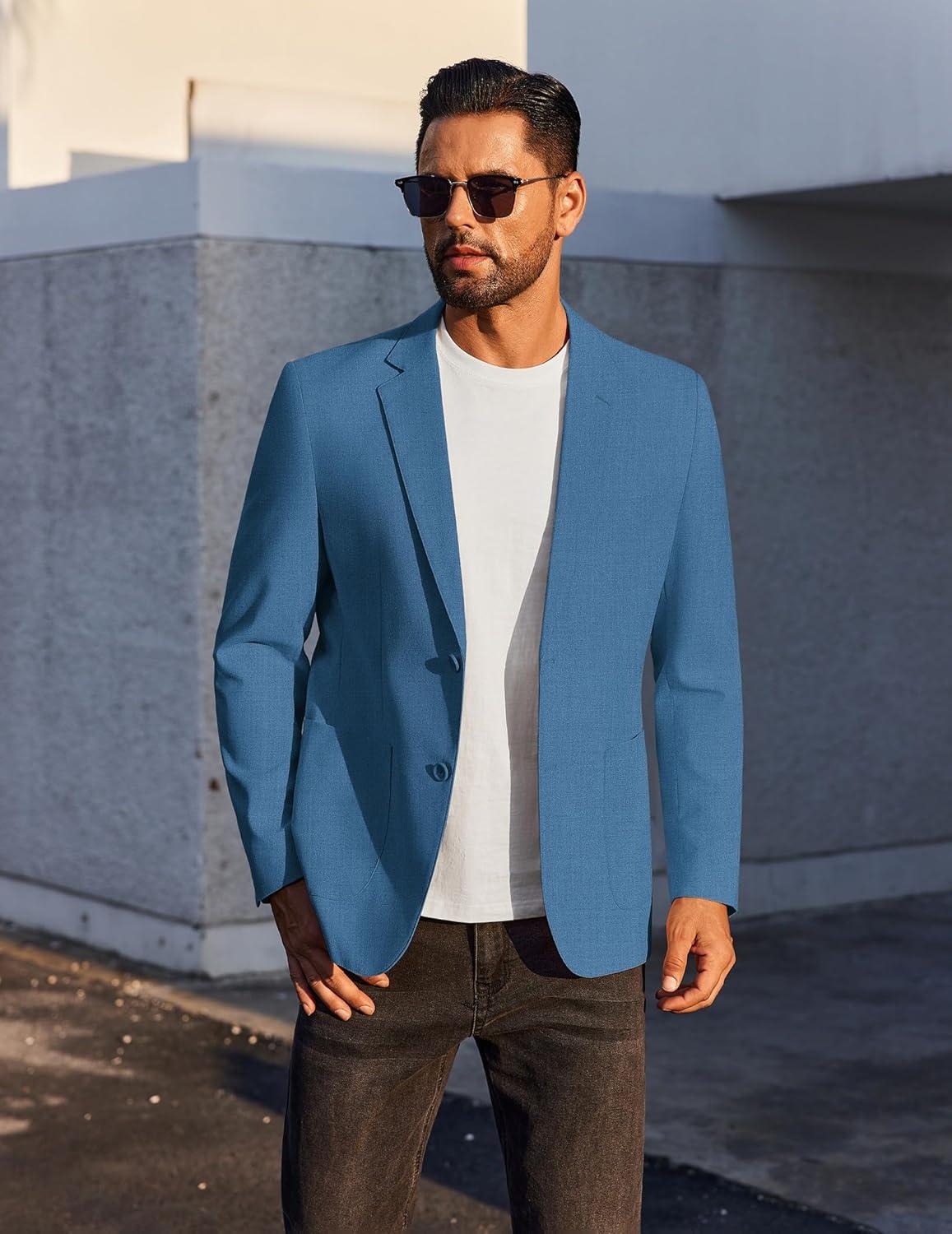imageCOOFANDY Mens Casual Linen Blazer Jacket Lightweight Sport Coats Two Button Suit JacketsBlue