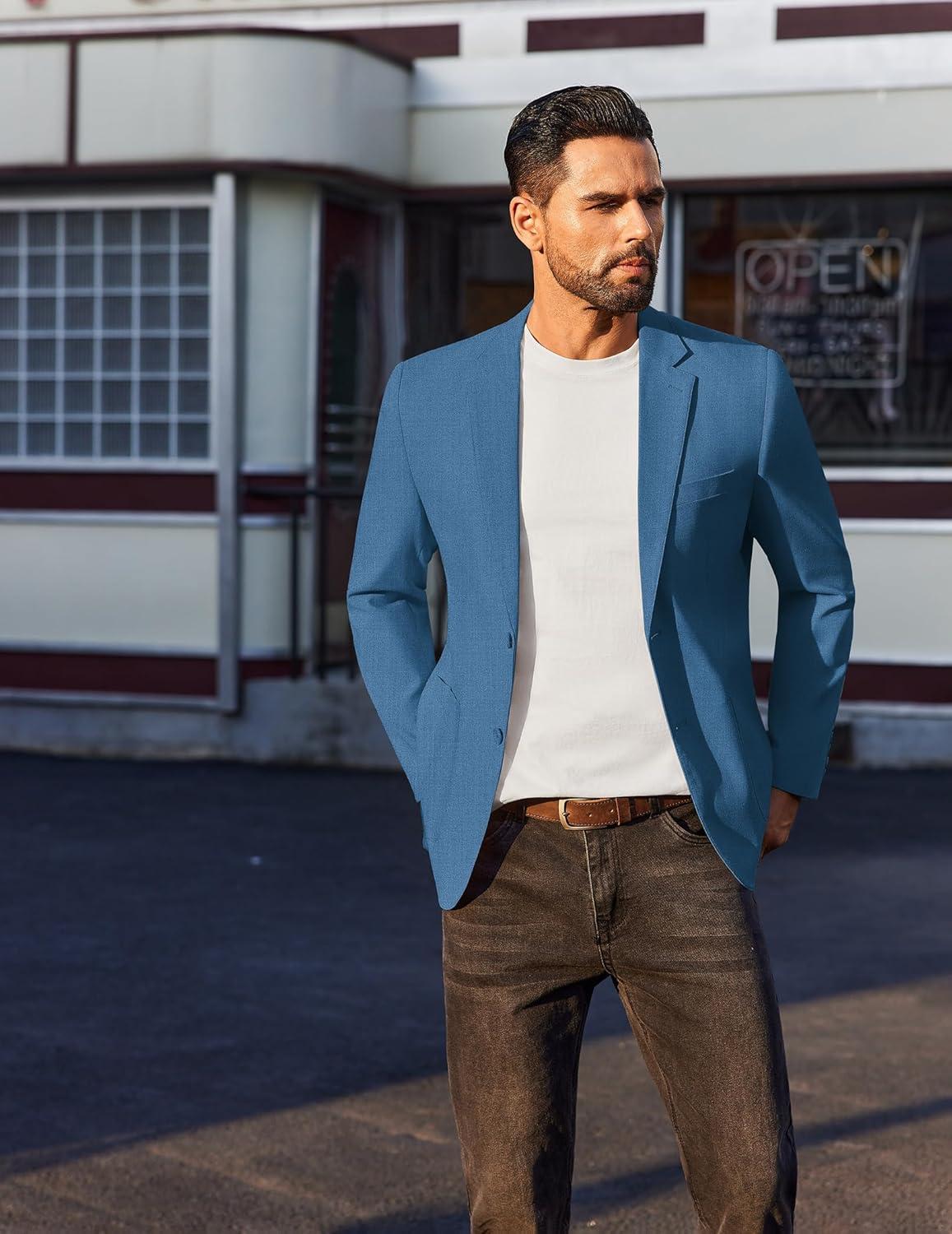 imageCOOFANDY Mens Casual Linen Blazer Jacket Lightweight Sport Coats Two Button Suit JacketsBlue