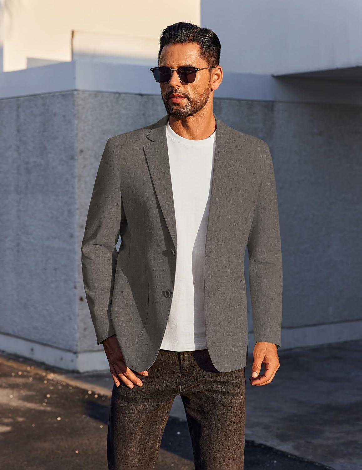imageCOOFANDY Mens Casual Linen Blazer Jacket Lightweight Sport Coats Two Button Suit JacketsDeep Grey