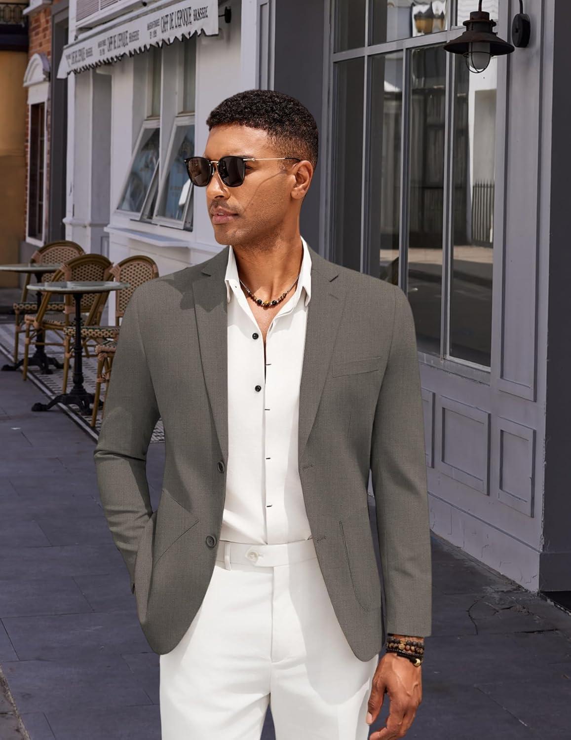 imageCOOFANDY Mens Casual Linen Blazer Jacket Lightweight Sport Coats Two Button Suit JacketsDeep Grey