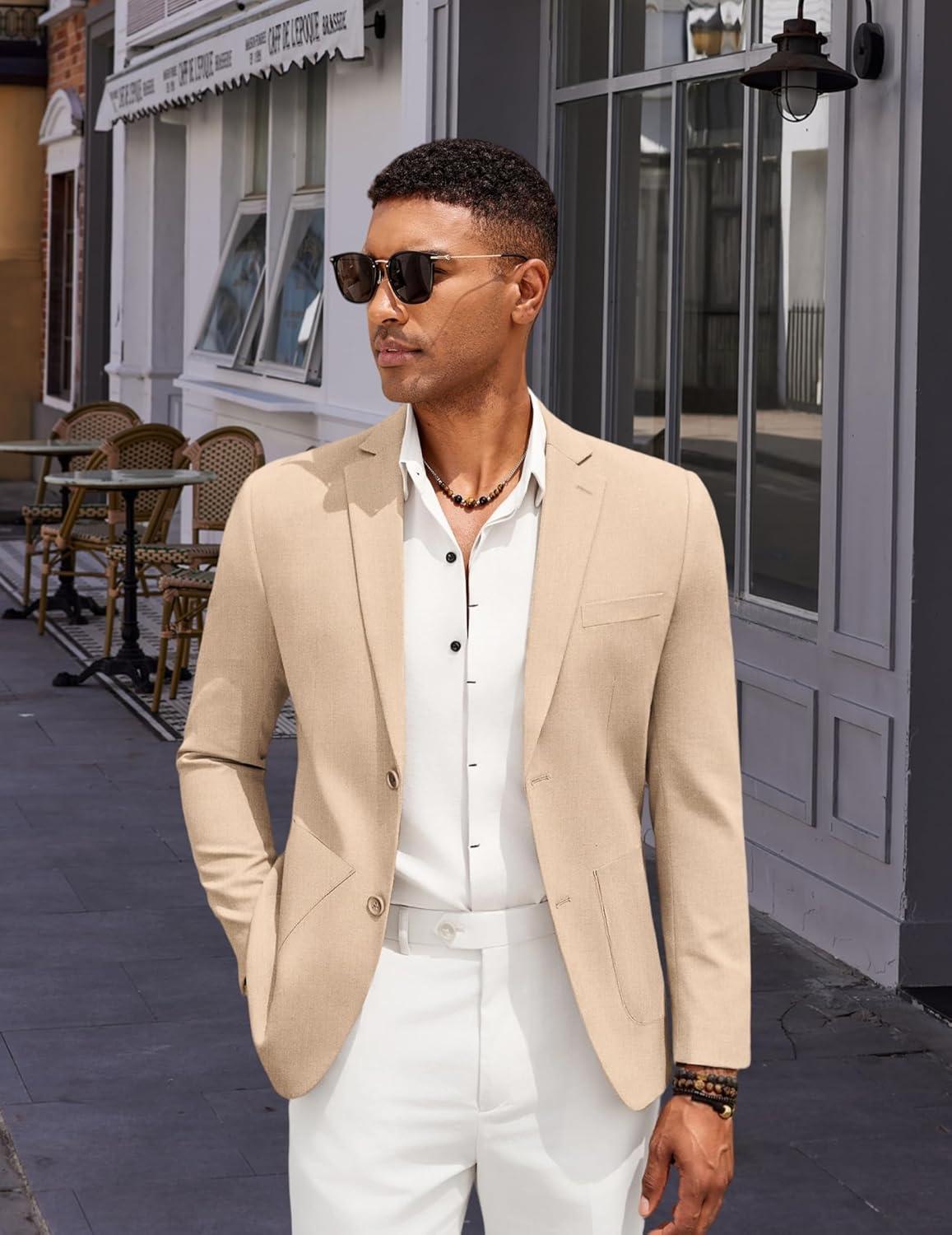 imageCOOFANDY Mens Casual Linen Blazer Jacket Lightweight Sport Coats Two Button Suit JacketsKhaki