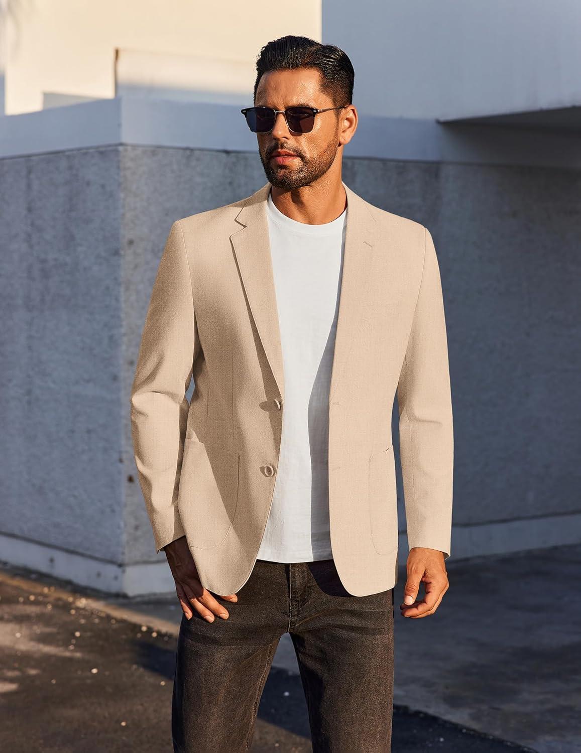 imageCOOFANDY Mens Casual Linen Blazer Jacket Lightweight Sport Coats Two Button Suit JacketsKhaki
