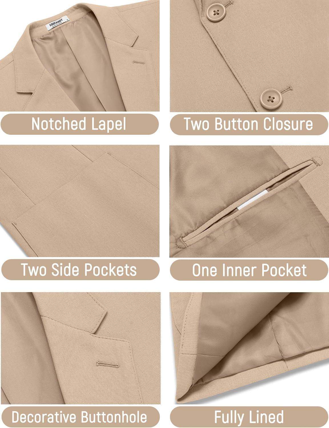 imageCOOFANDY Mens Casual Linen Blazer Jacket Lightweight Sport Coats Two Button Suit JacketsKhaki
