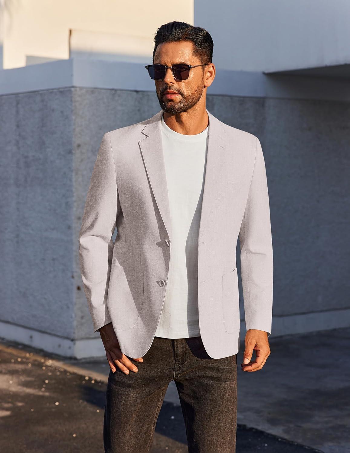 imageCOOFANDY Mens Casual Linen Blazer Jacket Lightweight Sport Coats Two Button Suit JacketsLight Grey