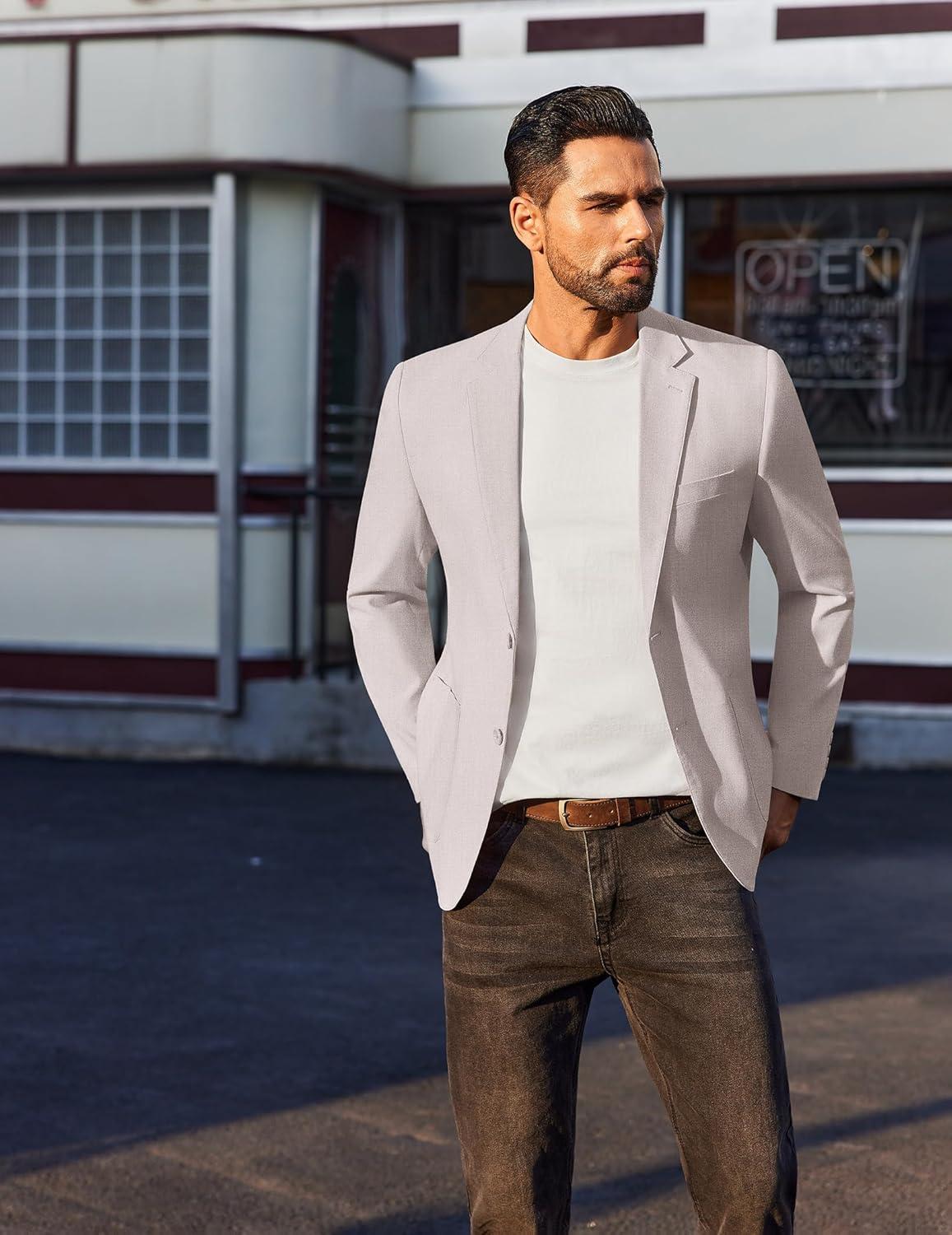 imageCOOFANDY Mens Casual Linen Blazer Jacket Lightweight Sport Coats Two Button Suit JacketsLight Grey