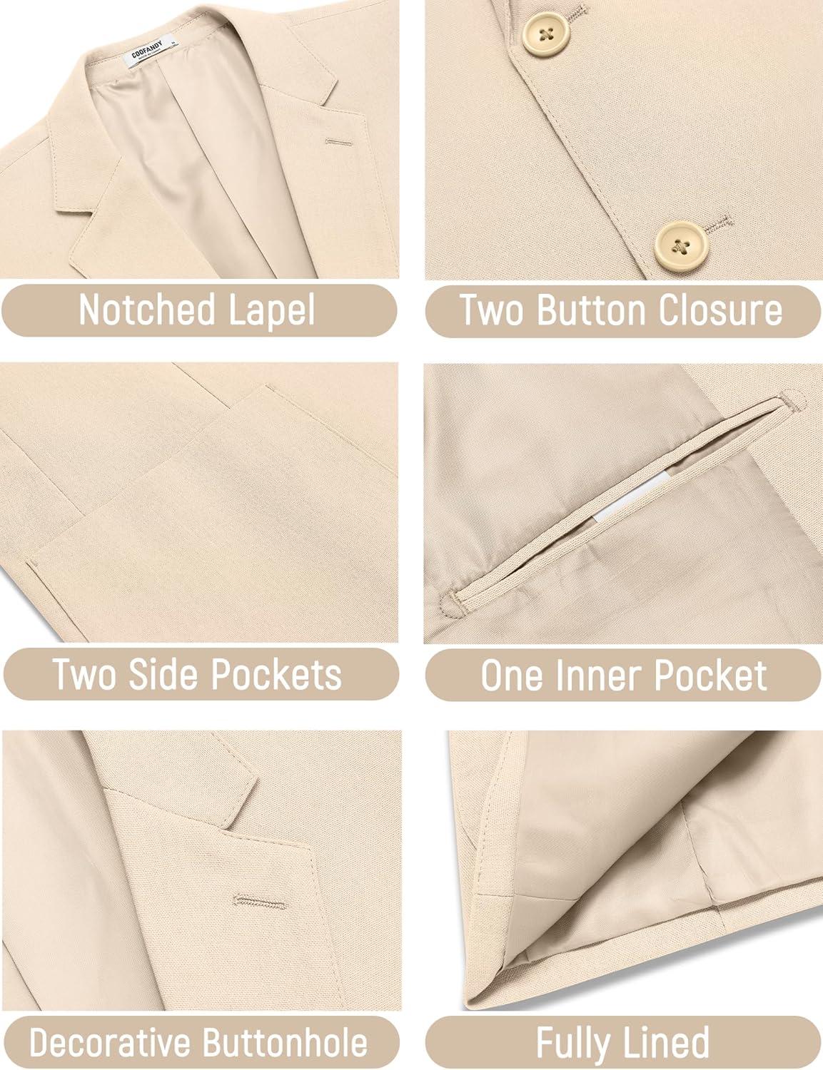 imageCOOFANDY Mens Casual Linen Blazer Jacket Lightweight Sport Coats Two Button Suit JacketsLight Khaki