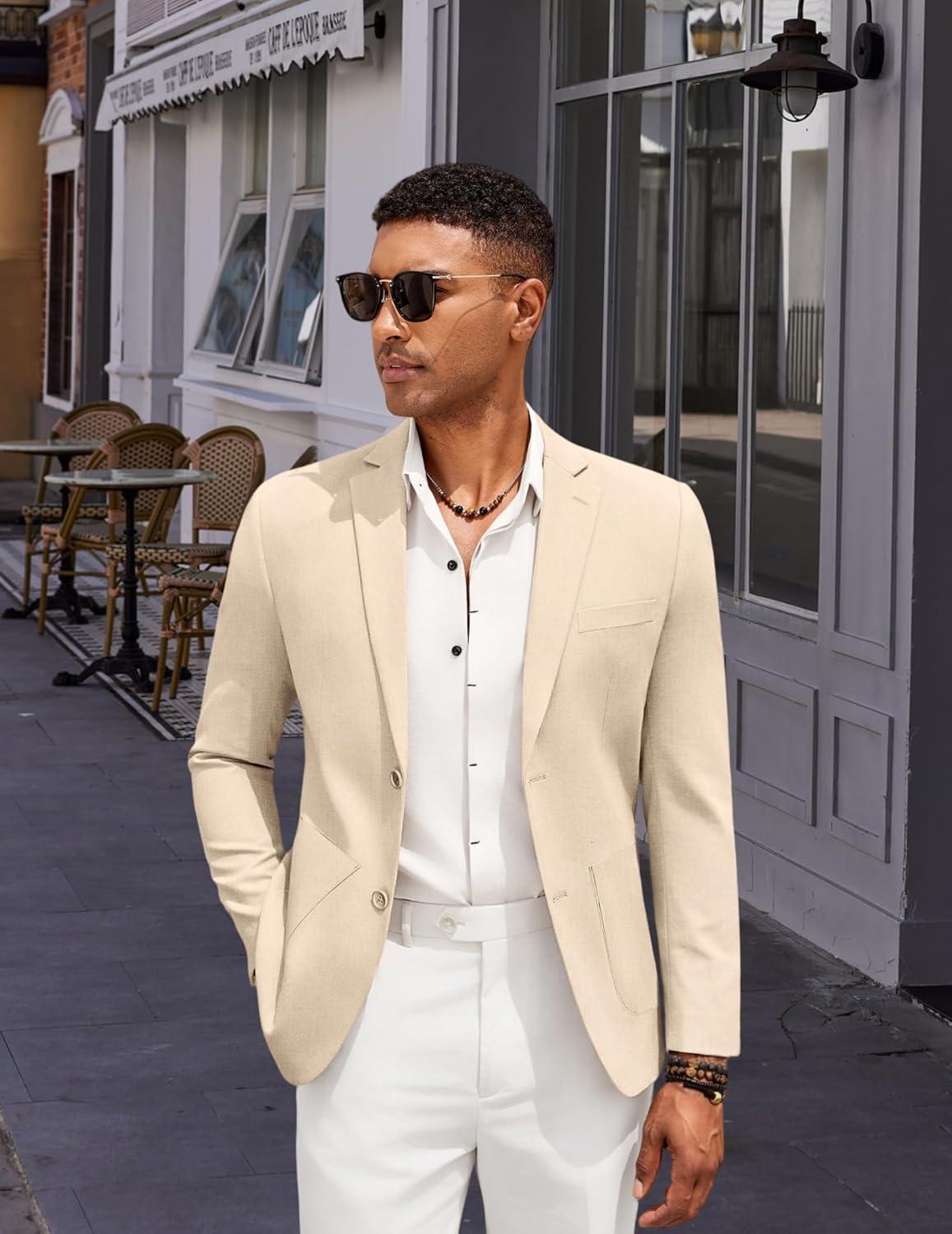 imageCOOFANDY Mens Casual Linen Blazer Jacket Lightweight Sport Coats Two Button Suit JacketsLight Khaki