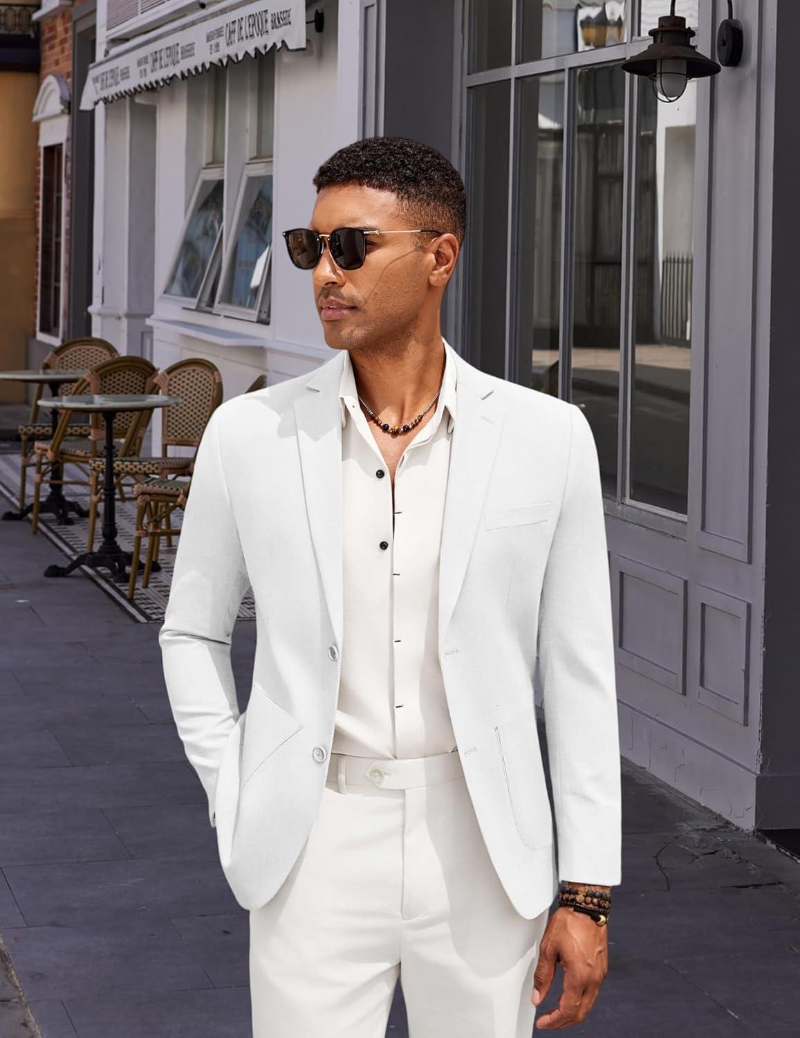 imageCOOFANDY Mens Casual Linen Blazer Jacket Lightweight Sport Coats Two Button Suit JacketsWhite