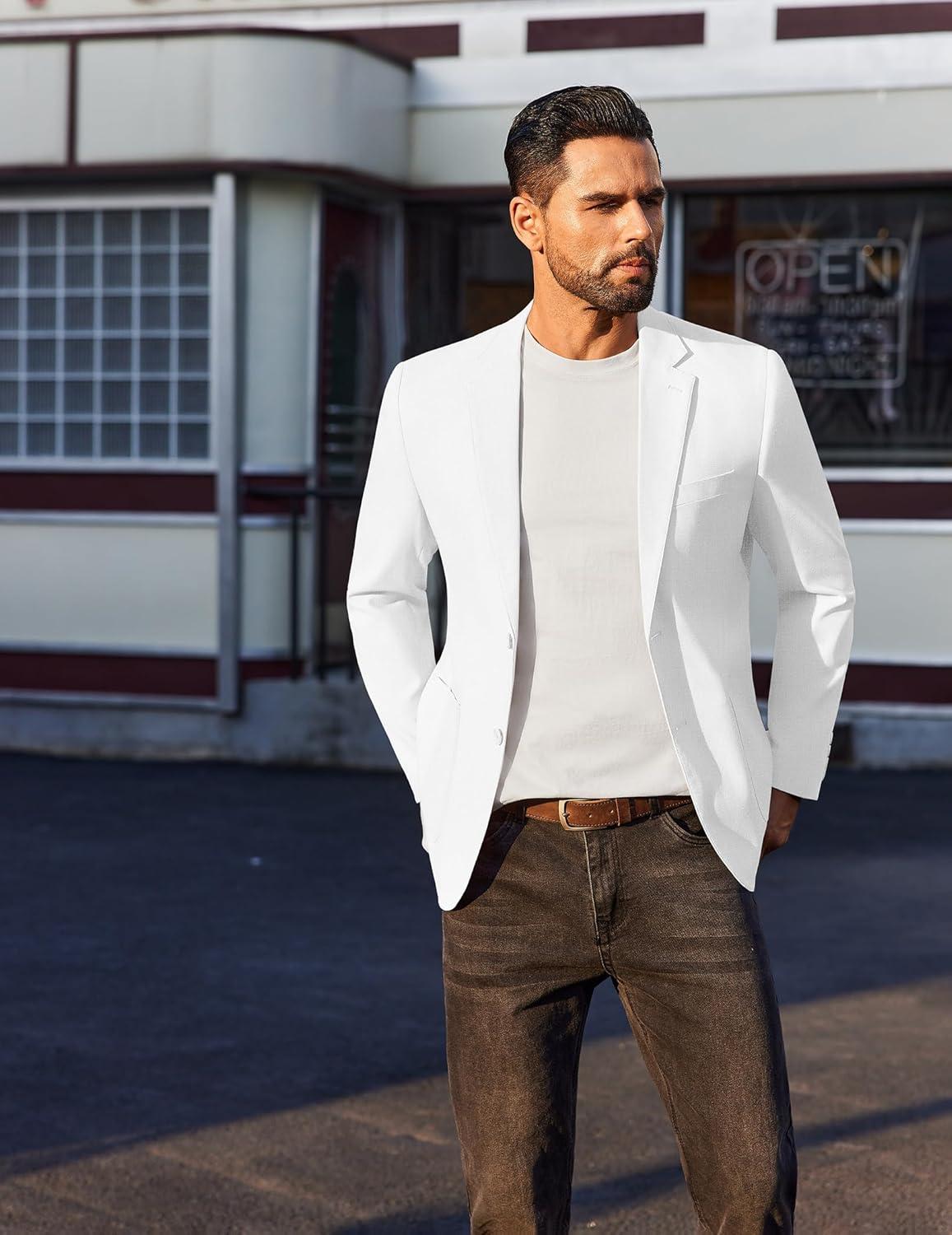 imageCOOFANDY Mens Casual Linen Blazer Jacket Lightweight Sport Coats Two Button Suit JacketsWhite