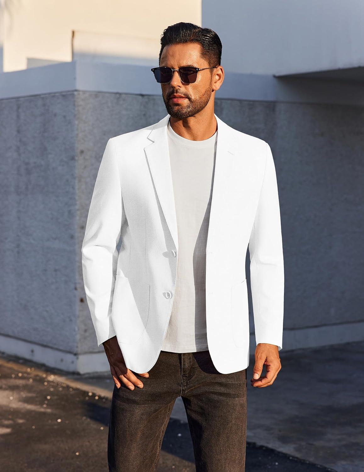 imageCOOFANDY Mens Casual Linen Blazer Jacket Lightweight Sport Coats Two Button Suit JacketsWhite