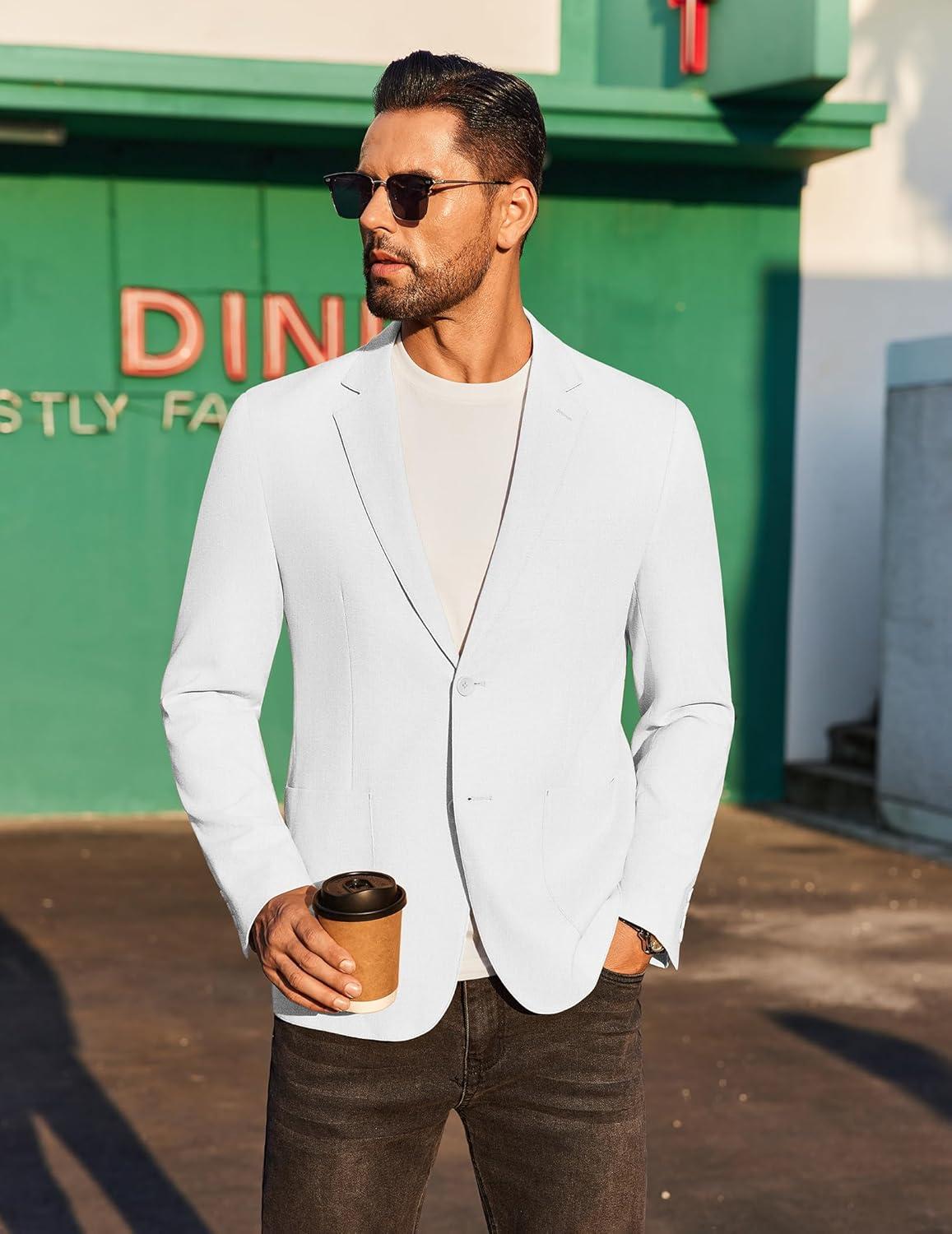 imageCOOFANDY Mens Casual Linen Blazer Jacket Lightweight Sport Coats Two Button Suit JacketsWhite