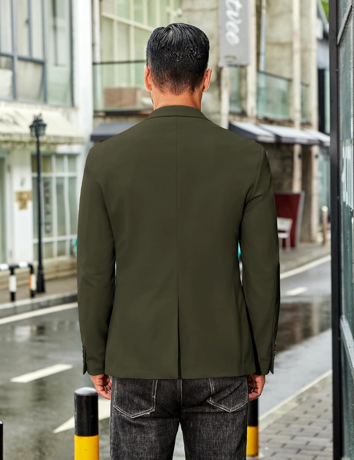 imageCOOFANDY Mens Casual Stretch Blazer Jacket Regular Fit Lightweight Sport Coat Two Button Suit JacketsArmy Green
