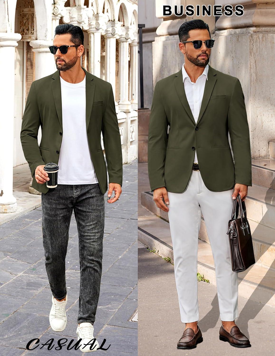 imageCOOFANDY Mens Casual Stretch Blazer Jacket Regular Fit Lightweight Sport Coat Two Button Suit JacketsArmy Green