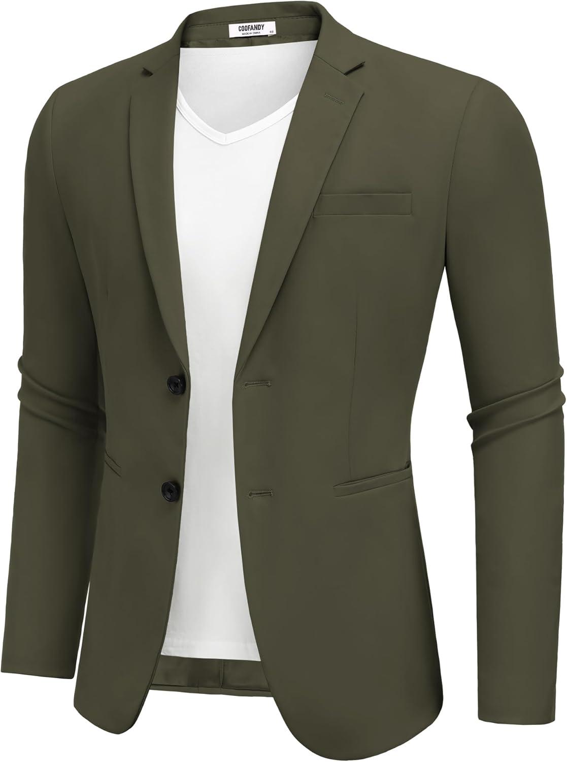 imageCOOFANDY Mens Casual Stretch Blazer Jacket Regular Fit Lightweight Sport Coat Two Button Suit JacketsArmy Green