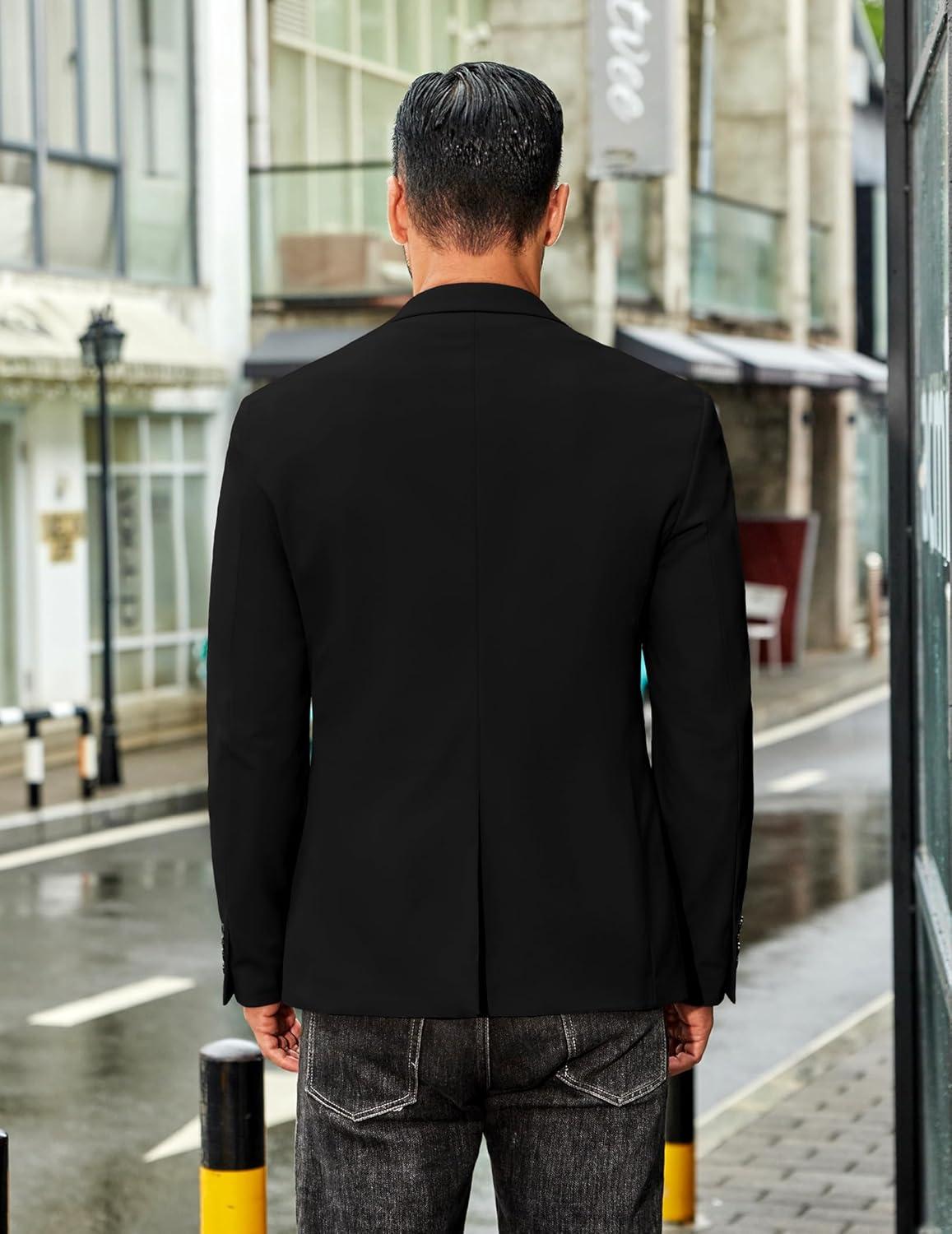 imageCOOFANDY Mens Casual Stretch Blazer Jacket Regular Fit Lightweight Sport Coat Two Button Suit JacketsBlack