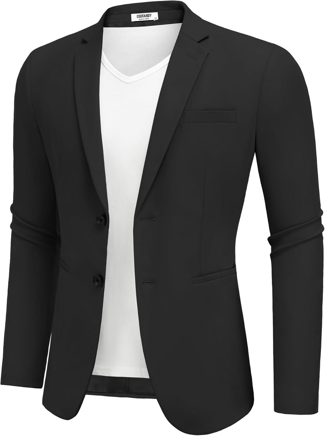 imageCOOFANDY Mens Casual Stretch Blazer Jacket Regular Fit Lightweight Sport Coat Two Button Suit JacketsBlack