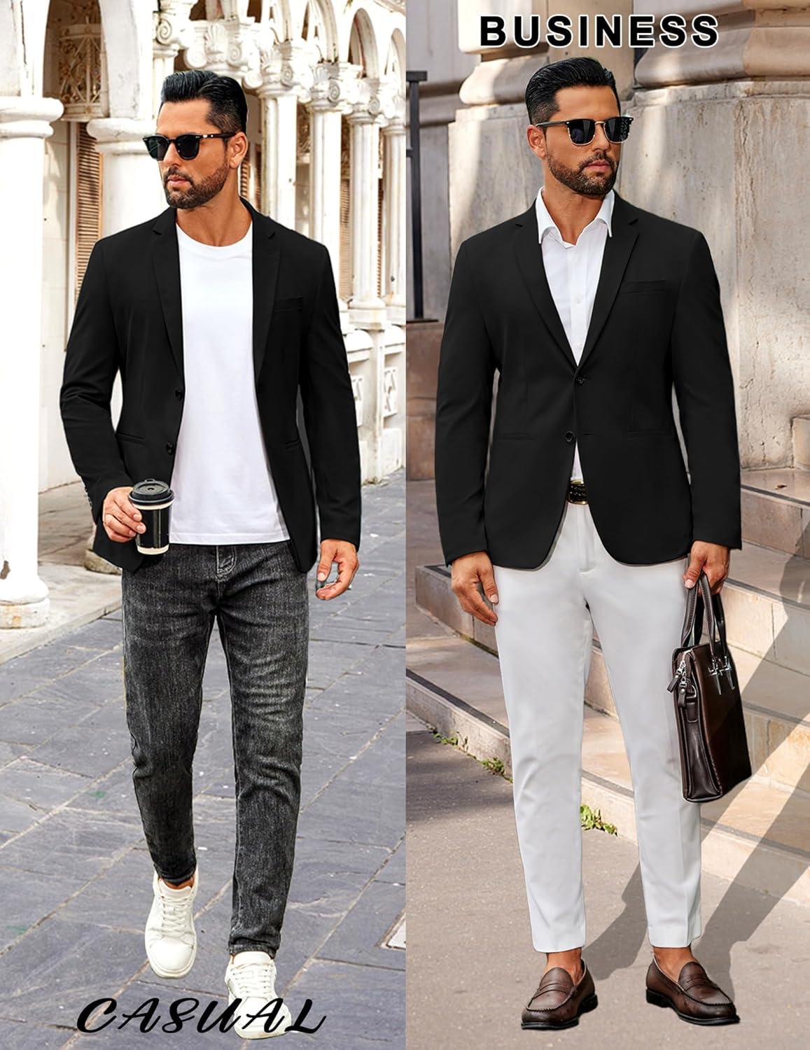 imageCOOFANDY Mens Casual Stretch Blazer Jacket Regular Fit Lightweight Sport Coat Two Button Suit JacketsBlack