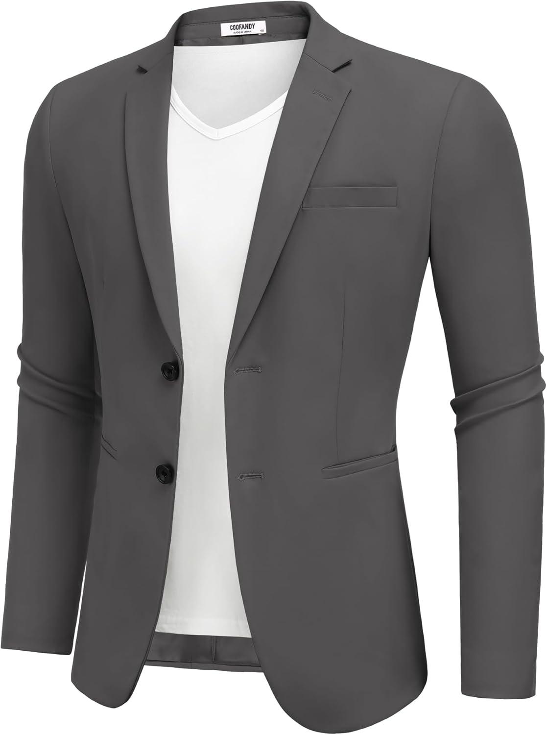 imageCOOFANDY Mens Casual Stretch Blazer Jacket Regular Fit Lightweight Sport Coat Two Button Suit JacketsDark Grey