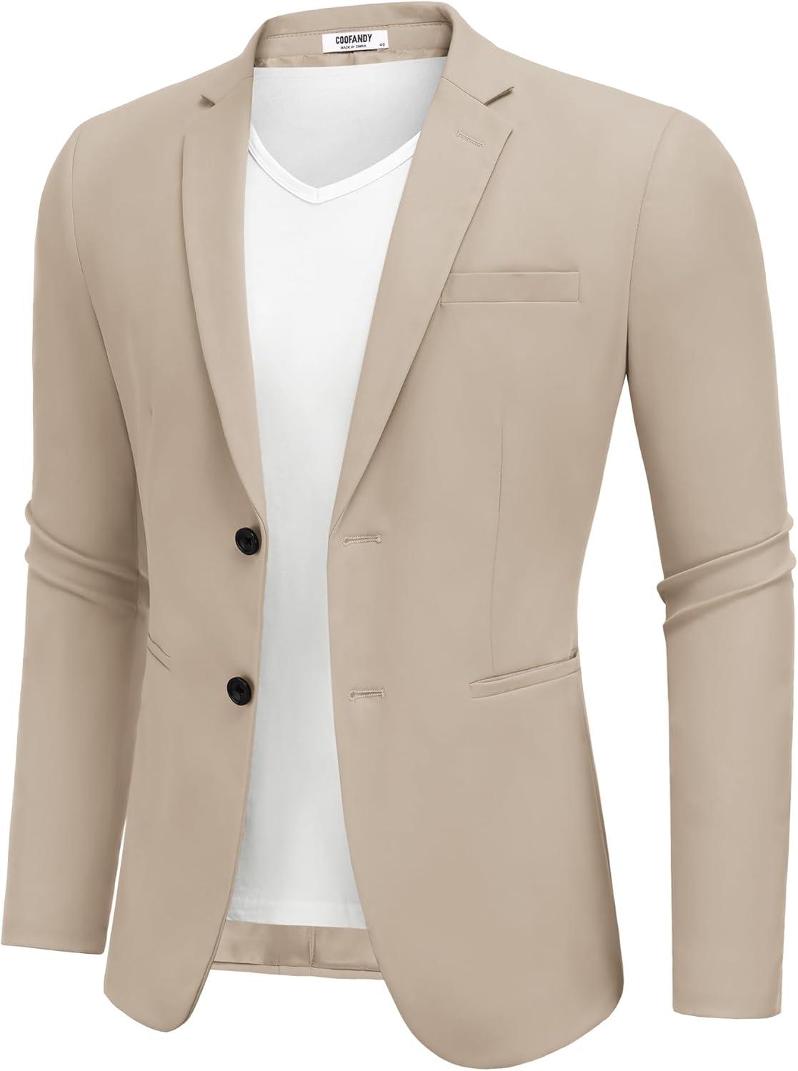 imageCOOFANDY Mens Casual Stretch Blazer Jacket Regular Fit Lightweight Sport Coat Two Button Suit JacketsKhaki