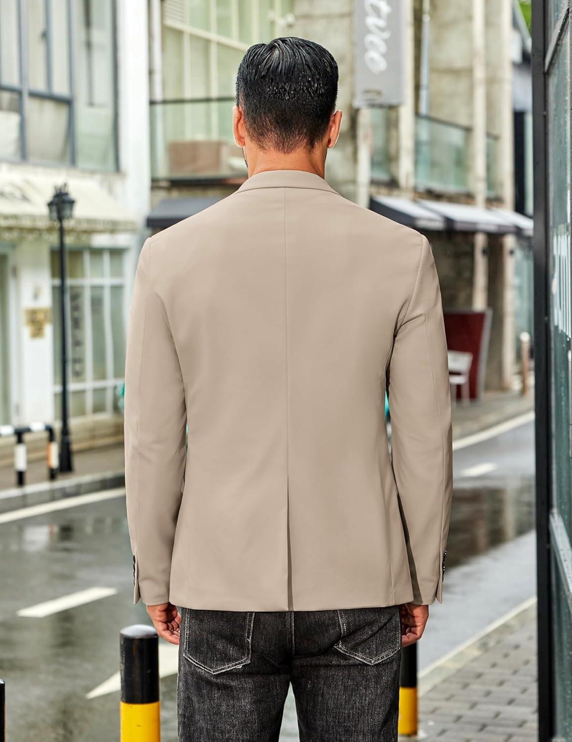 imageCOOFANDY Mens Casual Stretch Blazer Jacket Regular Fit Lightweight Sport Coat Two Button Suit JacketsKhaki